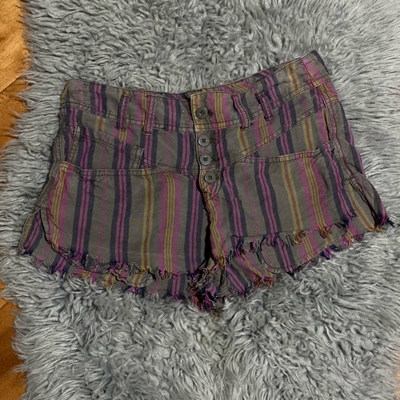 Free People Rewash Brand Paper Bag Shorts Striped Size 2 - Picture 1 of 3